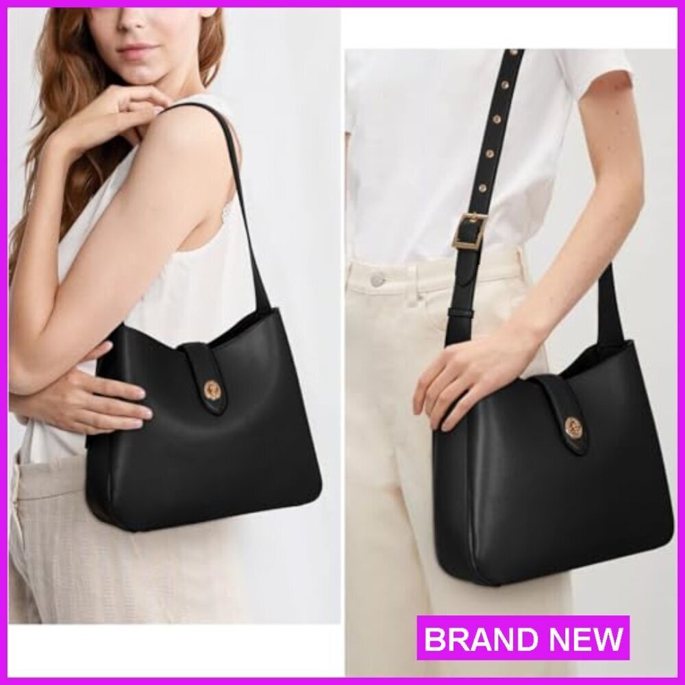 Vintage Hobo Bucket Bag Faux Leather Adjustable Strap Classic Elegant Tote - Picture 2 of 6